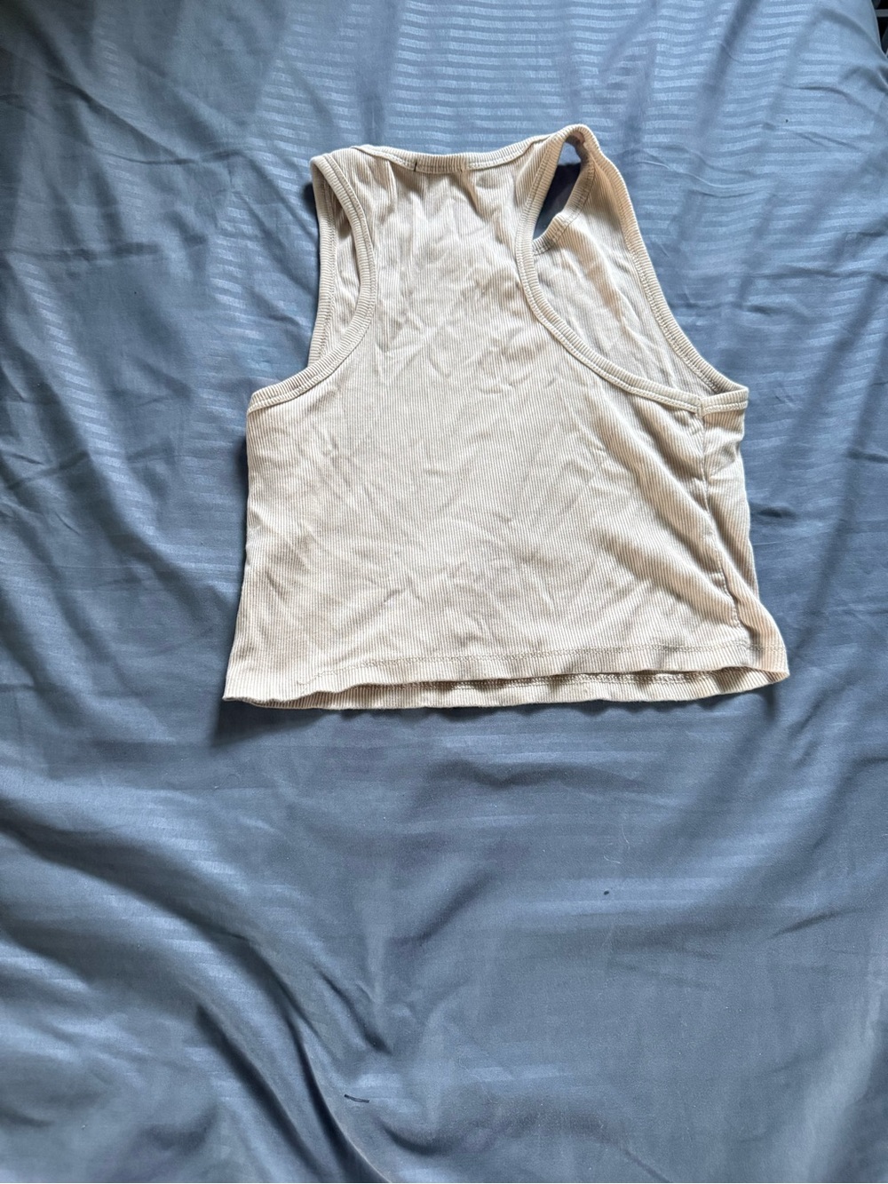 Ambiance Cream Ribbed Cropped Tank - Picture 3 of 3